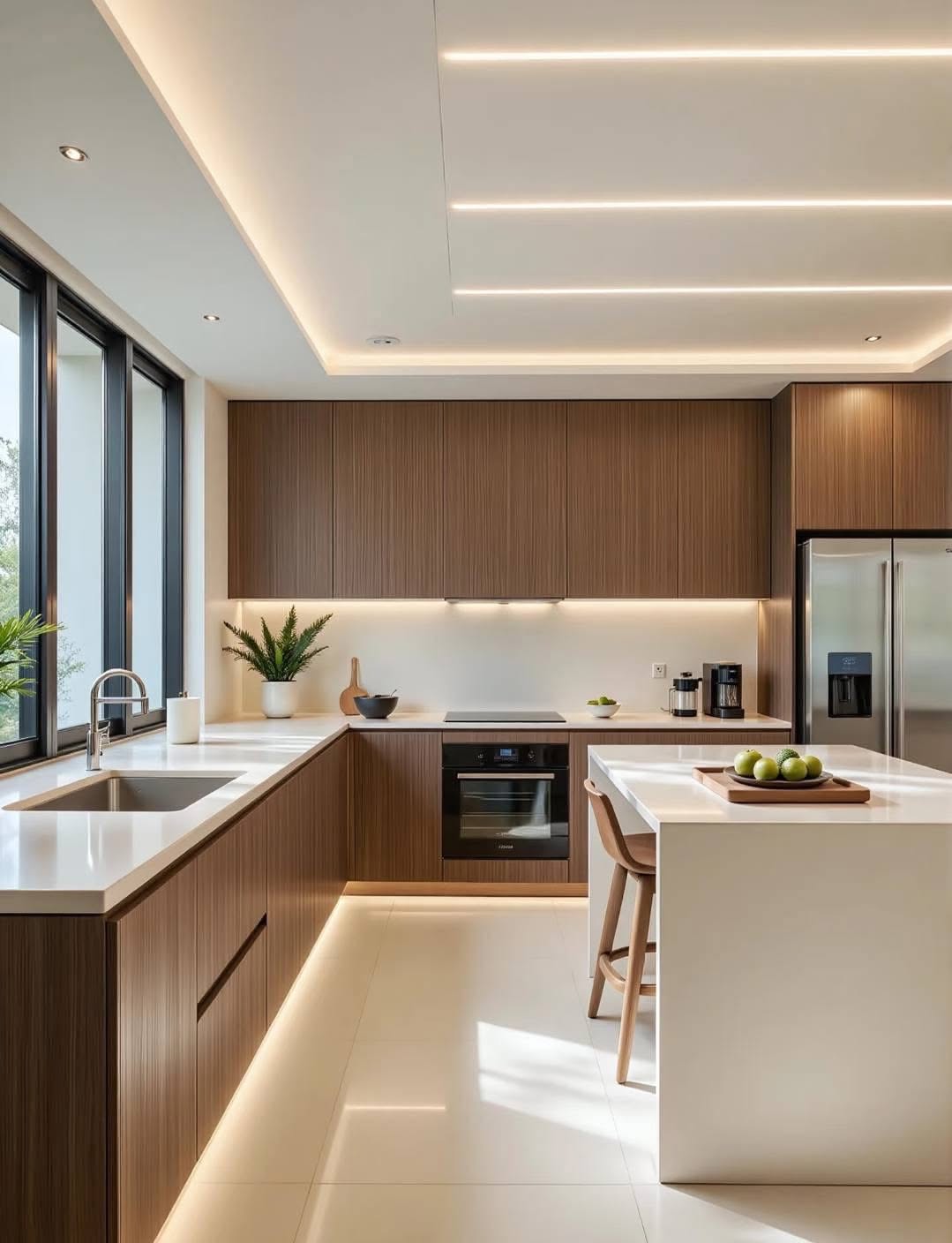 Warm luxury kitchen at dusk